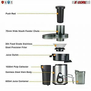Premium Electric Juicer Machines Extractor 800W Wide Mouth Large 3” Feed chute Easy Clean Centrifugal 16 oz cup Fruit Vegetable Juice Maker BPA-Free with Juice Jug and Pulp Container 5 Core 306 S (306 S)