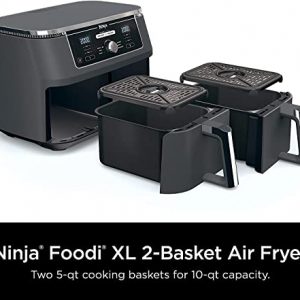 Ninja DZ401/AD350CO Foodi 6-in-1 10-qt. 2-Basket Air Fryer with DualZone Technology, Black (Renewed)