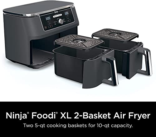 Ninja DZ401/AD350CO Foodi 6-in-1 10-qt. 2-Basket Air Fryer with DualZone Technology, Black (Renewed)