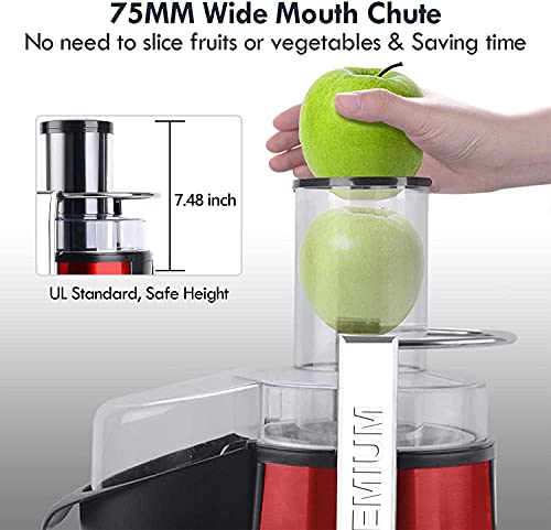 Juicers, 700W Centrifugal Juicer Machines, Juice Extractor with LED Light, 3 inch Feed Chute 2 Speed Mode, One Button Control Easy to Clean, Stainless Steel Power Juicer Maker for Vegetables Fruits, Red