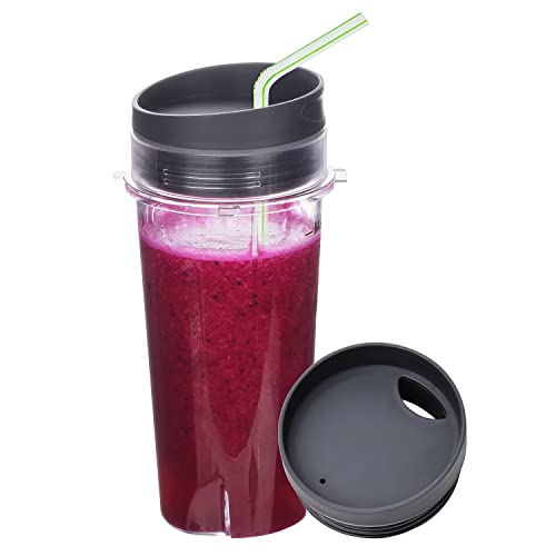 Replacement Blender Cup with Lids 16oz (2 Pack) For Nutri Ninja Pro BL660 BL663CO BL740 BL770 BL770W BL771 BL773CO BL780 BL780CO Ninja Professional 1200W 1100W 1500 Watts Blender Cups Parts