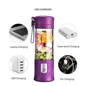 Portable Blender, USB Travel Juice Cup Personal Travel Blender Baby Food Mixing Machince with Updated 6 Blades with Powerful Motor 4000mAh Rechargeable Battery,13Oz Bottle(purple)