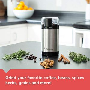 BLACK+DECKER Coffee Grinder One Touch Push-Button Control, 2/3 Cup Bean Capacity, Stainless Steel