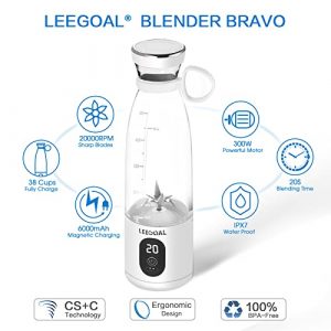 Portable Blender, Personal Blender for Shakes and Smoothies, 18oz Portable Blender USB Rechargeable, As POWERFUL As Many Countertop Blenders / Crushes ice cubes, frozen fruit, nuts /3X MORE POWERFUL Than Most USB Personal Blenders, Leegoal Blender Bravo White
