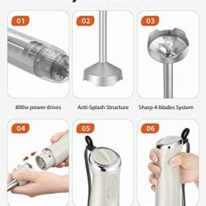 Immersion Hand Blender, Dekewe 3-in-1 Stick Emersion Blender 800W, 12-Speed Handheld Blender with Milk Frother and Egg Whisk for Baby Food, Smoothies, Sauces and Puree