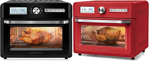 CROWNFUL 19 Quart Air Fryer Toaster Oven, Convection Roaster with Rotisserie & Dehydrator, 10-in-1 Countertop Oven, Original Recipe and 8 Accessories Included, UL Listed (Black&Red)