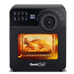 Air Fryer Oven Geek Chef Electric Air Fry Oven Toaster Oven Convection Smart Oven,Toast,Bake,Broil,Pizza,Bagel,Dehydrate,Roast, Countertop Rotisserie Multi-Function 16-in-1 Preset Modes Recipe 15Qt 8 Accessories Black Reheat 1700W