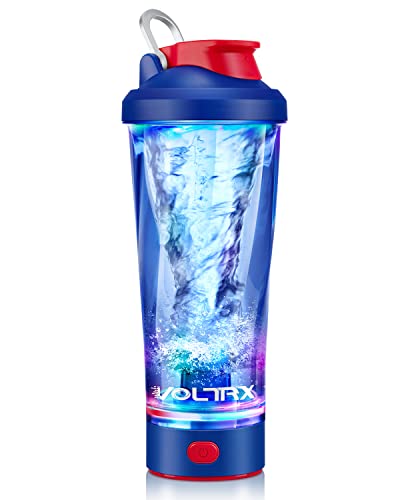 VOLTRX Electric Shaker Bottle - VortexBoost Portable USB C Rechargeable Protein Shake Mixer, Shaker Cups for Protein Shakes and Meal Replacement Shakes, BPA Free, Waterproof, Colored Light Base, 24 oz, Blue