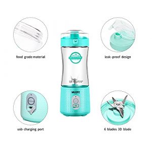 Portable Blender Juicer Cup, Travel Blender Bottles with USB Rechargeable for Shakes and Smoothies, Handheld Use in Sports, Gym, Outdoors, Muzpz Personal mini 13 Oz Blender for Kitchen (Mint Green)