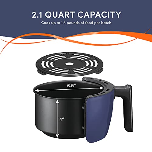 Elite Gourmet EAF-0201BG Personal 2.1 Qt. Compact Space Saving Electric Hot Air Fryer Oil-Less Healthy Cooker, Timer & Temperature Controls, PFOA/PTFE Free, 1000W, Quart, Blue Gray