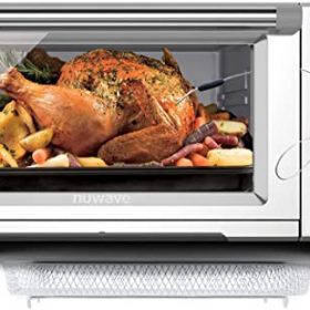 NUWAVE Bravo Air Fryer Toaster Smart Oven, 12-in-1 Countertop Convection, 30-QT XL Capacity, Integrated Temperature Probe for Perfect Results, Heavy Duty Racks with Load of Over 30 Pounds, 50°-500°F Temperature Controls, Top and Bottom Heater Adjustments 0%-100%, Brushed Stainless Steel Look