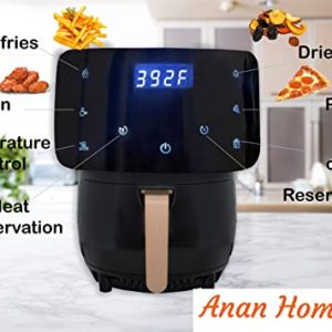 Air Fryer, 4.5Quart Electric Hot Airfryer ANAN HOME Oilless Cooker with 4 Cooking Presets, LCD Digital Touch Screen, Nonstick Dishwasher Basket, 1500W, UL Listed (Black)