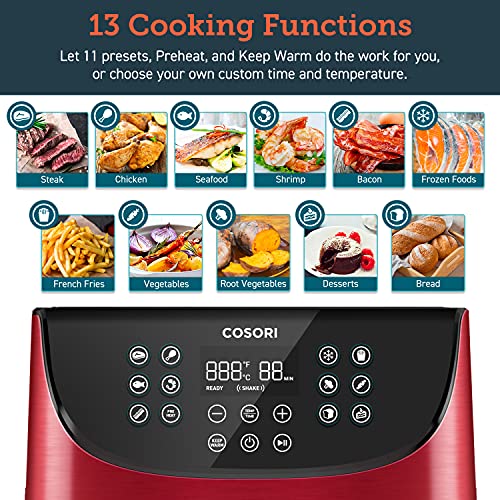 COSORI Air Fryer Max XL with 100 Recipes Electric Hot Oven Oilless Cooker LED Touch Screen with 13 Cooking Functions, Preheat and Shake Reminder, Nonstick Basket, 5.8 QT, Red