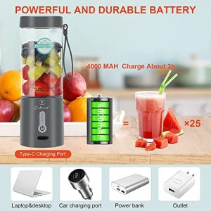 Powerful Portable Blender for Shakes and Smoothies, COKUNST 18 Oz Personal Size Blender with Rechargeable Type-C and 6 Blades, Fruit Veggie Juicer Mini Blend Jet 2 Portable Blender Cup for Travel Sports Kitchen