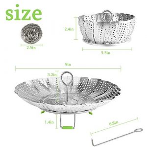 Vegetable Steamer Basket,Stainless Steel Folding Steamer Basket Insert for Cooking Veggies/Fish Seafood/Boiled Eggs with Safety Tool,Adjustable Sizes to fit Various Pots(5.5