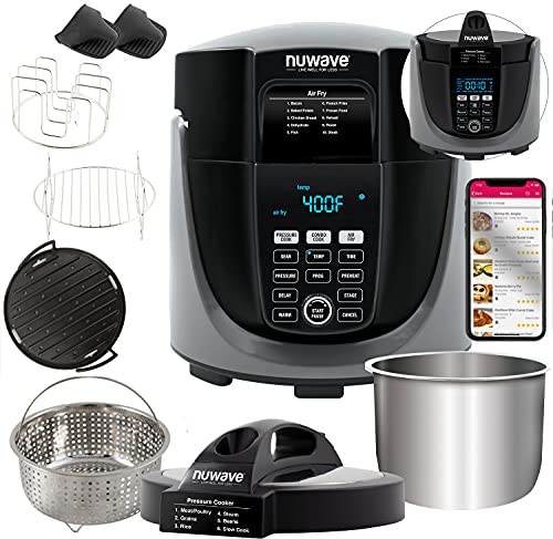 NUWAVE Duet Pressure Cooker, Air Fryer & Grill Combo Cooker with Removable Pressure and Air Fry Lids, 6qt Stainless Steel Pot, 4qt Stainless Steel Air Fryer Basket & Built-In Sure-Lock Safety Technology
