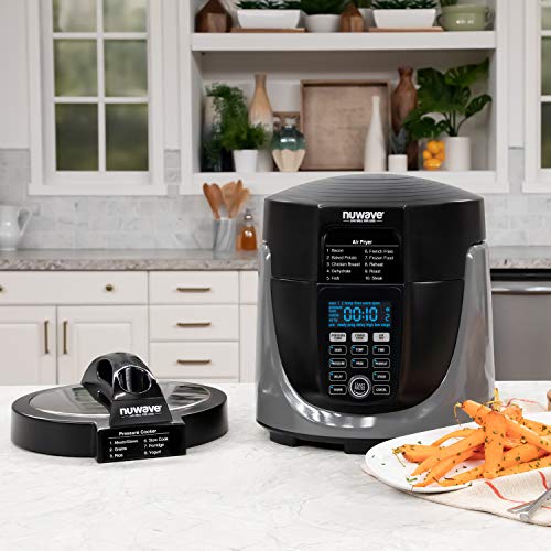 NUWAVE Duet Pressure Cooker, Air Fryer & Grill Combo Cooker with Removable Pressure and Air Fry Lids, 6qt Stainless Steel Pot, 4qt Non-Stick Air Fryer Basket, Built-In Sure-Lock Safety Technology & Integrated Digital Temperature Probe