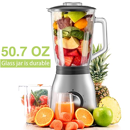 BONISO Countertop Smoothie Blender, High Speed Blender for Kitchen with 51Oz Glass Jar 6 Stainless Steel Blade , Household Blender 4-Speed and Pulse Function for Smoothies, Nuts, Ice and Fruits