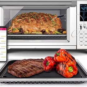 NUWAVE Bravo Air Fryer Toaster Smart Oven, 12-in-1 Countertop Convection Grill Griddle Combo, 30-Qt XL Capacity, Integrated Temperature Probe for Perfect Results, Heavy Duty Racks with Load of Over 30 Pounds, 50°-500°F Temperature Controls, Top and Bottom Heater Adjustments 0%-100%, Grill Griddle Accessories Included, Brushed Stainless Steel Look