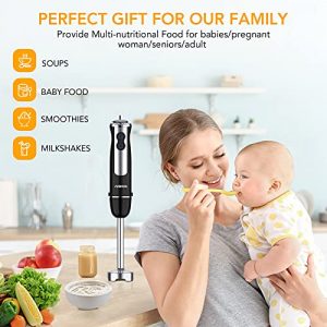 Acekool 800W Immersion Hand Blender, 12 Speed 5-in-1 Stainless Steel Stick Blender with Turbo Mode, BPA-Free 600ML Beaker, Milk Frother, Egg Whisk for Puree Infant Food, Smoothies, Sauces, Soups