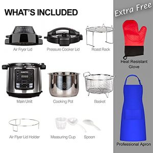 EUROTO [Newest 2021] Air Fryer Pressure Cooker, 6.5QT 28 in 1 Multi-function, Two Easy-Switch Lids, One-Touch Preset, Removable Air Fryer Top Lid Pressure Cooker top lid ,Durable Stainless Steel Pot