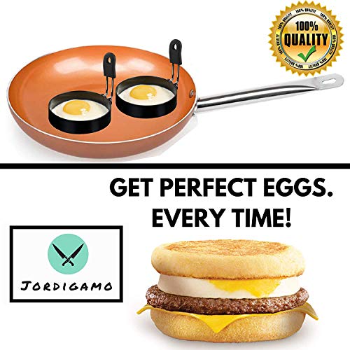 JORDIGAMO Professional 4 Pack Egg Ring Set For Frying Shaping Eggs - Round Egg Cooker Rings For Cooking - Stainless Steel Non Stick Mold Shaper Circles For Fried Egg McMuffin Sandwiches