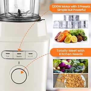 Hauswirt Smoothie Blender,1200W Professional Countertop Blenders for Shakes and Smoothies, 3 Presets with 15 Speeds for Ice Crushing and Frozen Drinks, Tritan BPA-Free 51 Oz Jar, 25 oz & 16 oz To-Go cups, Detachable Blades Base For Easy Cleaning, Cream White