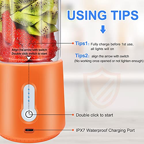 Portable Blender for Shakes and Smoothies, 17 Oz Personal Smoothie Blender 4000mAh Type-C Rechargeable IPX7 Waterproof Juicer Cup with 6 Blades