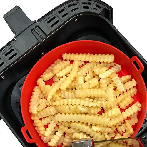 WAVELU Air Fryer Silicone Pot - [UPGRADED] Food Safe Air fryers Oven Accessories | Replacement of Flammable Parchment Liner Paper | No More Harsh Cleaning Basket After Using Airfryer (5.3QT or bigger)