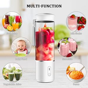 Portable Blender, Personal Travel Blender Cup for Shakes and Smoothies,14Oz Mini Smoothie Blender USB Rechargeable, Six 3D Blades for Great Mixing (White)