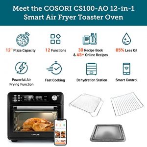 COSORI Air Fryer Toaster oven XL 26.4QT, 12-in-1, Roast, Bake, Broil, Dehydrator, Recipes & Accessories Included, Large Convection Countertop Oven 1800W, Work with Alexa, ETL Listed, CS100-AO, Black