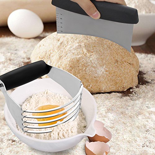 Pastry Cutter Set, EAGMAK Pastry Blender and Dough Scraper, Professional Stainless Steel Dough Cutter/Blender Scraper Set for Kitchen Baking Tools (Black)
