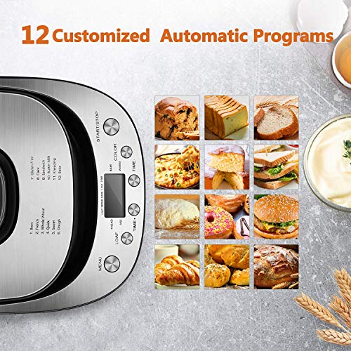 CROWNFUL Automatic Bread Machine 2LB Programmable Bread Maker with Nonstick Pan and 12 Presets, 1 Hour Keep Warm Set , 2 Loaf Sizes, 3 Crust Colors & 19 Quart/18L Air Fryer Toaster Oven