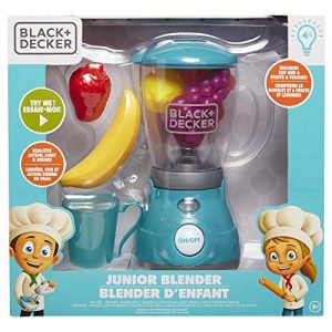 BLACK+DECKER Junior Blender Role Play Pretend Kitchen Appliance for Kids with Realistic Action, Light and Sound - Plus Toy Fruit and Vegetable Foods for Imaginary Cooking Fun