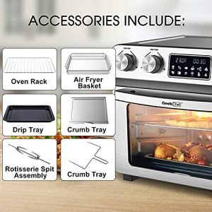 Air Fryer Toaster Oven, Geek Chef LCD Countertop Convection Airfryer with Rotisserie and Dehydrator, Oil-Free, Include 6 Cooking Accessories and E-Recipe Book (24.5QT) (A-24.5 QT with LCD Screen)