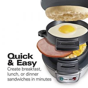 Hamilton Beach Breakfast Sandwich Maker with Egg Cooker Ring Customize Ingredients, Perfect for English Muffins, Croissants, Mini Waffles, Makes a Gift, Single, Silver