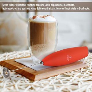 Zulay Milk Frother for Coffee with Upgraded Titanium Motor - Handheld Frother Whisk, Milk Foamer, Mini Blender and Electric Mixer Coffee Frother for Frappe, Latte, Matcha, No Stand - Red
