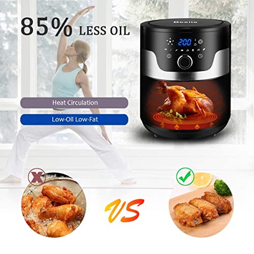Besile 8-in-1 Basket Air Fryer Touch Cooking Programs, Digital Touchscreen, Rotary knob,Large Non-Stick Fryer Basket, and 3.7 Quart Capacity, Black