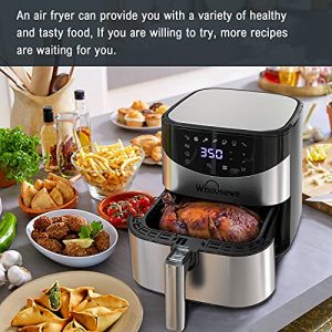 Whousewe Air Fryer, Large XL 5.8 QT Electric Hot Oven Oilless Cooker LED Touch Screen with 8 Preset Menus and 32 Recipes for Roast, Dehydrate & Bake, Auto Shutoff, Black