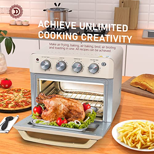 DAWAD Air Fryer Toaster Oven, Compact Small Convection Oven Countertop For Fries, Chicken, Pizza, Cake, Bread, Muffin, Steak, 19QT With 4 Accessories, 33 Original Recipes, 1550W, Cream White