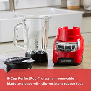 BLACK+DECKER Countertop Blender with 6-Cup Glass Jar, 10-Speed Settings, Red, BL1210RG