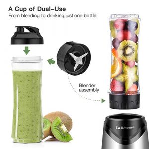 La Reveuse Smoothies Blender Personal Size 300 Watts with 18 oz BPA Free Portable Travel Sports Bottle (Silver)