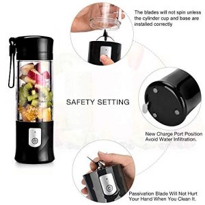 USB Electric Safety Juicer Cup, Fruit Juice mixer, Mini Portable Rechargeable /Juicing Mixing Crush Ice Blender Mixer ,350-420ml Water Bottle (Black)