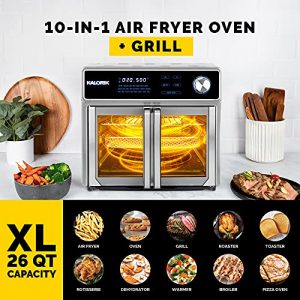 Kalorik MAXX® AFO 47631 SS AS SEEN ON TV Air Fryer Oven Grill (26 Qt) Digital Smokeless Indoor Grill and Air Fryer Oven Combo with 11 Accessories, Authentic BBQ, Rotisserie, and More | 1700W | Black & Stainless Steel
