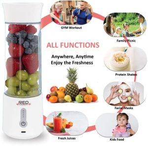 RED Strength Rechargeable Mini Blender | Portable Blender for Shakes and Smoothies | On the Go Blender for Gym, Home, Camping & Office | Mobile Blender with Six Blades, USB-C, White
