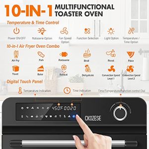 10-in-1 XL 26.5Qt Toaster Oven Air Fryer Combo, Countertop Convection Oven with Rotisserie & Dehydrator, 2 Convection Speeds, Digit Time/Temp Control, Healthy Oil-less Roast-Bake-Broil-Grill, 1700W