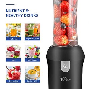 Bear Personal Blender for Shakes and Smoothies with 300W Small Single Serve Portable Countertop Blender, 20.3oz Tritan BPA Free Travel Blender Bottles,Black (Black)
