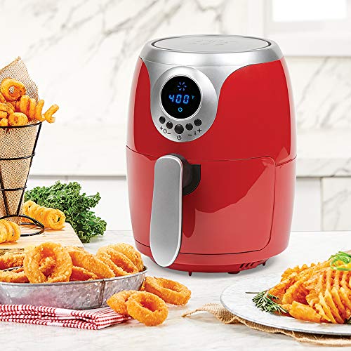 Copper Chef 2 QT Black and Copper Air Fryer - Turbo Cyclonic Airfryer With Rapid Air Technology For Less Oil-Less Cooking. Includes Recipe Book (Red)