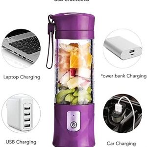 Portable Blender Mini USB Rechargeable Personal Size Juicer Cup for Shakes and Smoothies with Six Blades Small Travel Blenders Ice Smoothie Mixer for Home, Sport, Office, Outdoor ,Christmas Gifts 380ml (Purple)