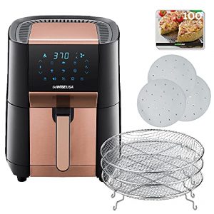 GoWISE USA 7-Quart Air Fryer & Dehydrator - with Ergonomic Touchscreen Display with Stackable Dehydrating Racks, 1 Pack of Parchment Paper with Preheat & Broil Functions + 100 Recipes